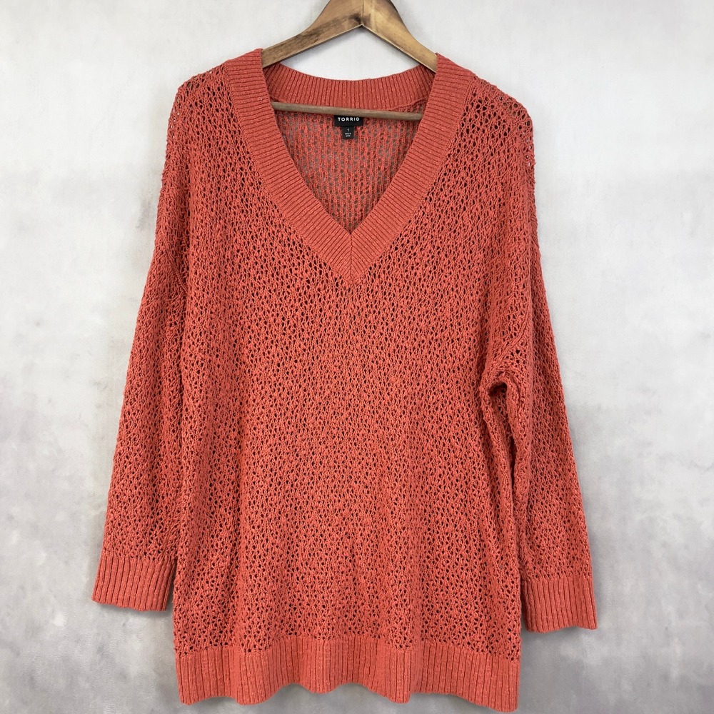 Torrid Women Sweater 1X Open Knit Fall Harvest Minimalist Relaxed‎ Pumpkin Patch
